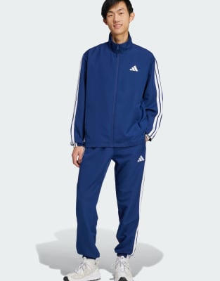 adidas performance 3-stripes woven tracksuits in dark blue