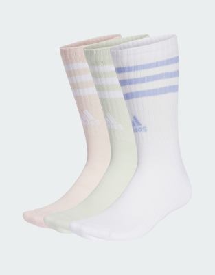 adidas Performance - 3er-Pack gepolsterte Crew-Socken in Weiß mit den 3 Streifen