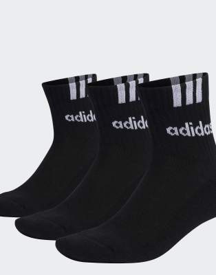 adidas Performance - 3er-Pack gepolsterte, halbhohe Crew-Socken in Schwarz / Weiß mit den 3 Streifen