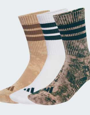 adidas Performance - 3er-Pack stonewashed Crew-Socken in Warm Sandstone / Aurora Ivy-Braun