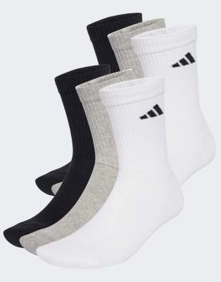 adidas Performance - 6 Paar gepolsterte Crew-Socken in Weiß/mittleres Heidegrau
