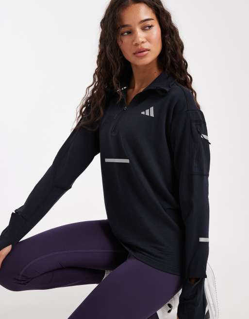 adidas Performance – Adi365 Running Climawarm+ – Svart topp med kort dragkedja, 2 av 4