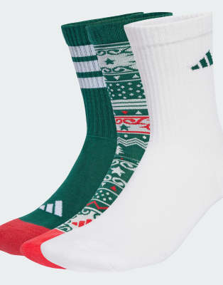 adidas Performance - adidas - 3er-Pack Socken in Collegiate Green/Weiß/Pur mit Weihnachtsmotiv-Grün
