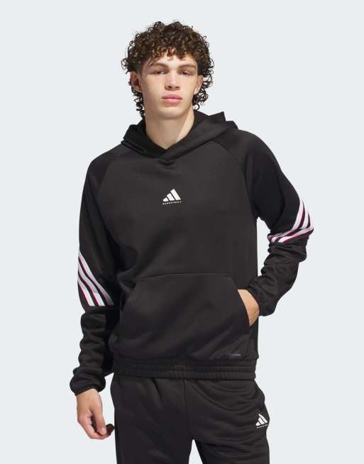 adidas Performance – adidas Basketball – Crazy – Svartvit, varm huvtröja i fleece