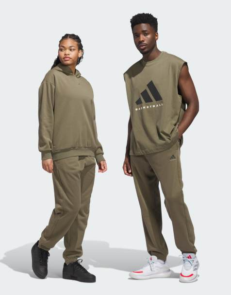 adidas performance Adidas basketball fleece joggers in olive strata - view 1