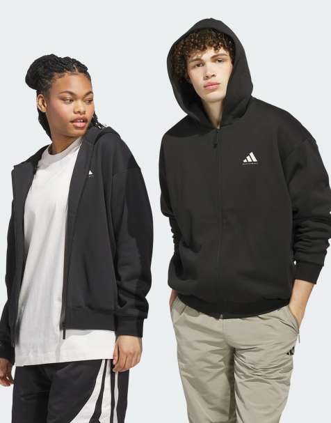 adidas performance Adidas basketball full-zip hoodie (gender neutral) in black - view 1