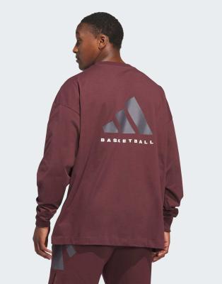 adidas Performance - Adidas Basketball - Langärmliges Unisex-T-Shirt in Aurora Ruby / Braun-Rot
