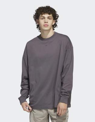 adidas Performance - Adidas Basketball - Langärmliges Unisex-T-Shirt in Grey Strata-Grau
