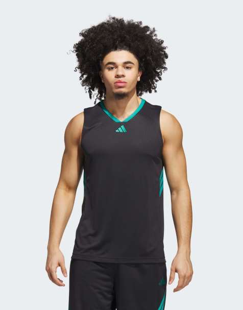 adidas performance Adidas basketball legends tank top in black / pure teal - view 1
