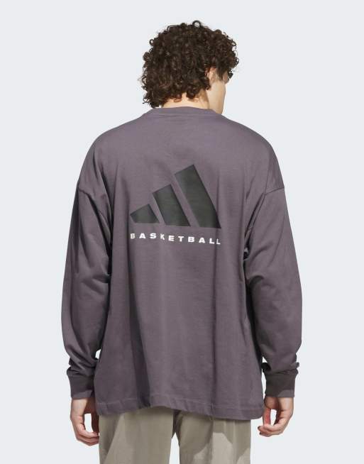 adidas performance Adidas basketball long sleeve tee (gender neutral) in grey strata, 4 of 4
