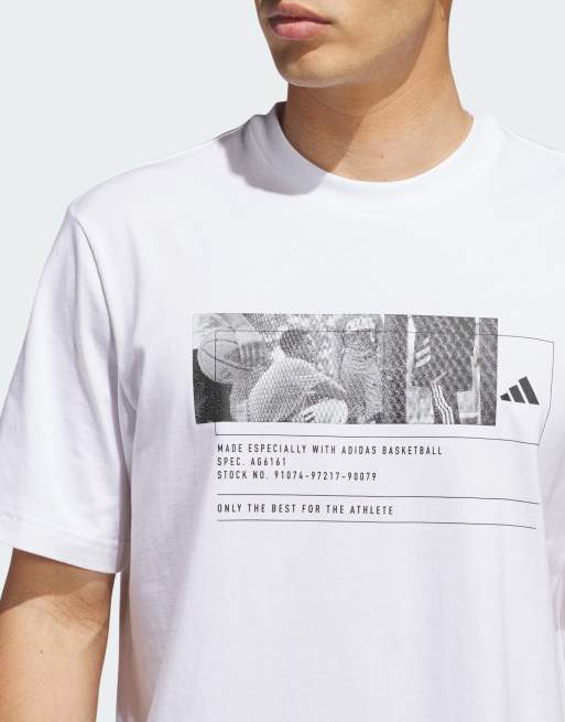 adidas Performance - adidas Basketball - T-shirt bianca con stampa, 3 di 5