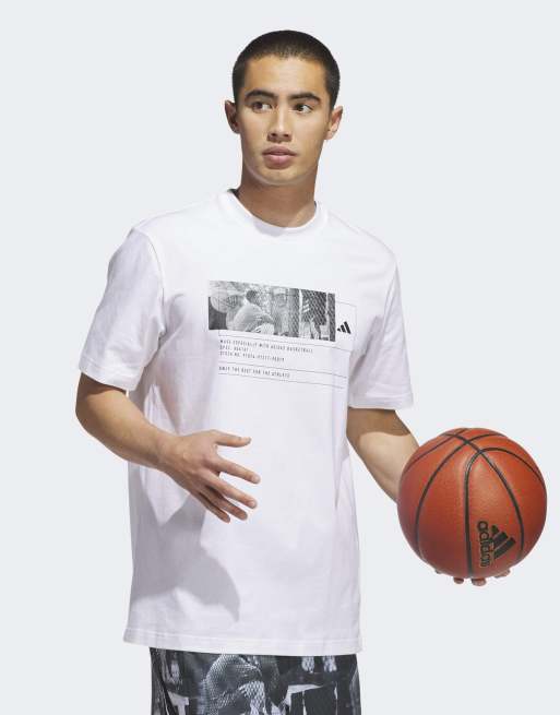 adidas Performance - adidas Basketball - T-shirt bianca con stampa, 4 di 5
