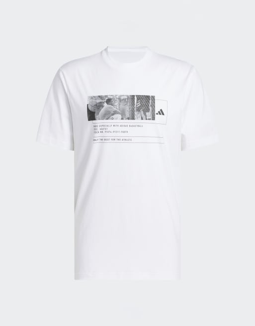 adidas Performance - adidas Basketball - T-shirt bianca con stampa, 5 di 5