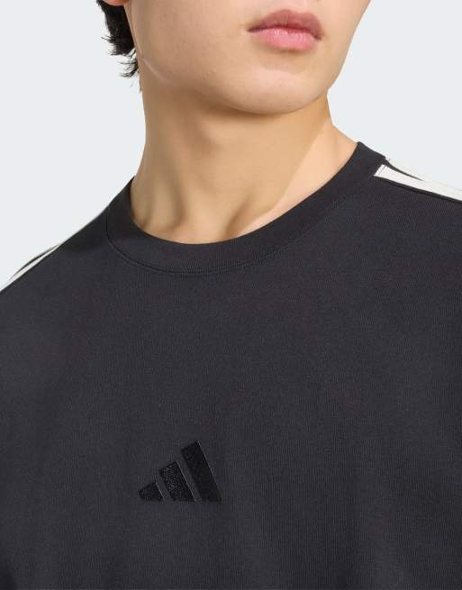 adidas performance Adidas kit 3-stripes regular t-shirt in black / off white, 3 of 4