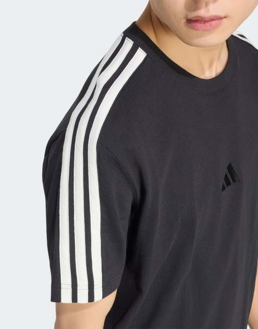 adidas performance Adidas kit 3-stripes regular t-shirt in black / off white, 4 of 4