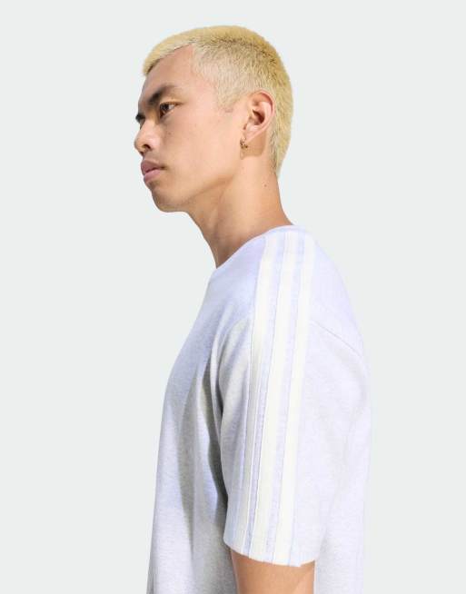 adidas performance Adidas kit 3-stripes regular t-shirt in light grey heather / off white, 4 of 4