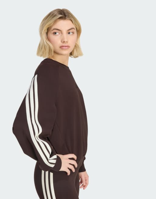 adidas performance Adidas kit 3-stripes sweatshirt in aurora coffee / off white, 2 of 4