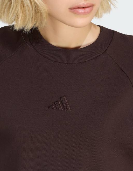 adidas performance Adidas kit 3-stripes sweatshirt in aurora coffee / off white, 3 of 4