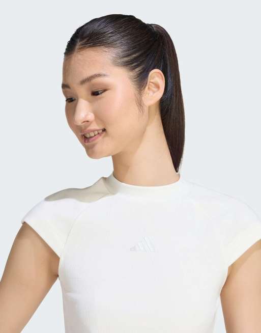 adidas Performance – Adidas Kit – Geripptes T-Shirt in Wollweiß mit kleinem Logo, 3 von 4