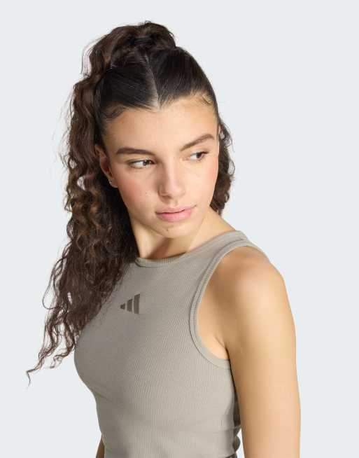 adidas performance Adidas Kit Tanktop mit kleinem Logo und Rippstruktur in Silver Pebble, 2 von 4