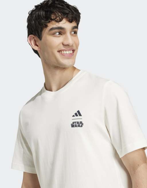 adidas performance Adidas star wars the mandalorian t-shirt regular fit back graphic in off white, 2 of 4