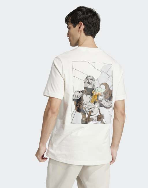 adidas performance Adidas star wars the mandalorian t-shirt regular fit back graphic in off white, 4 of 4