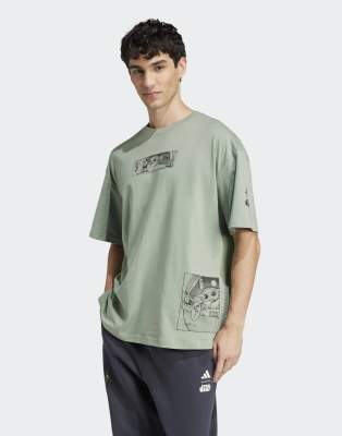 adidas Performance - Adidas - T-shirt ample avec motif Star Wars The Mandalorian - Vert argenté