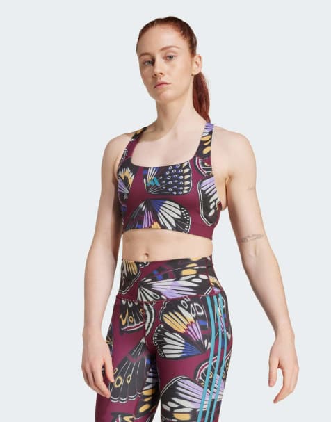 adidas performance – adidas x farm – BH in Schwarz/Amazon Red/Energy Ink mit mittlerer Stützfunktion - view 1