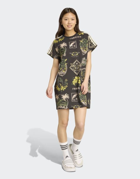 adidas performance Adidas x farm commercial dress in black / amazon green / prelove - view 1