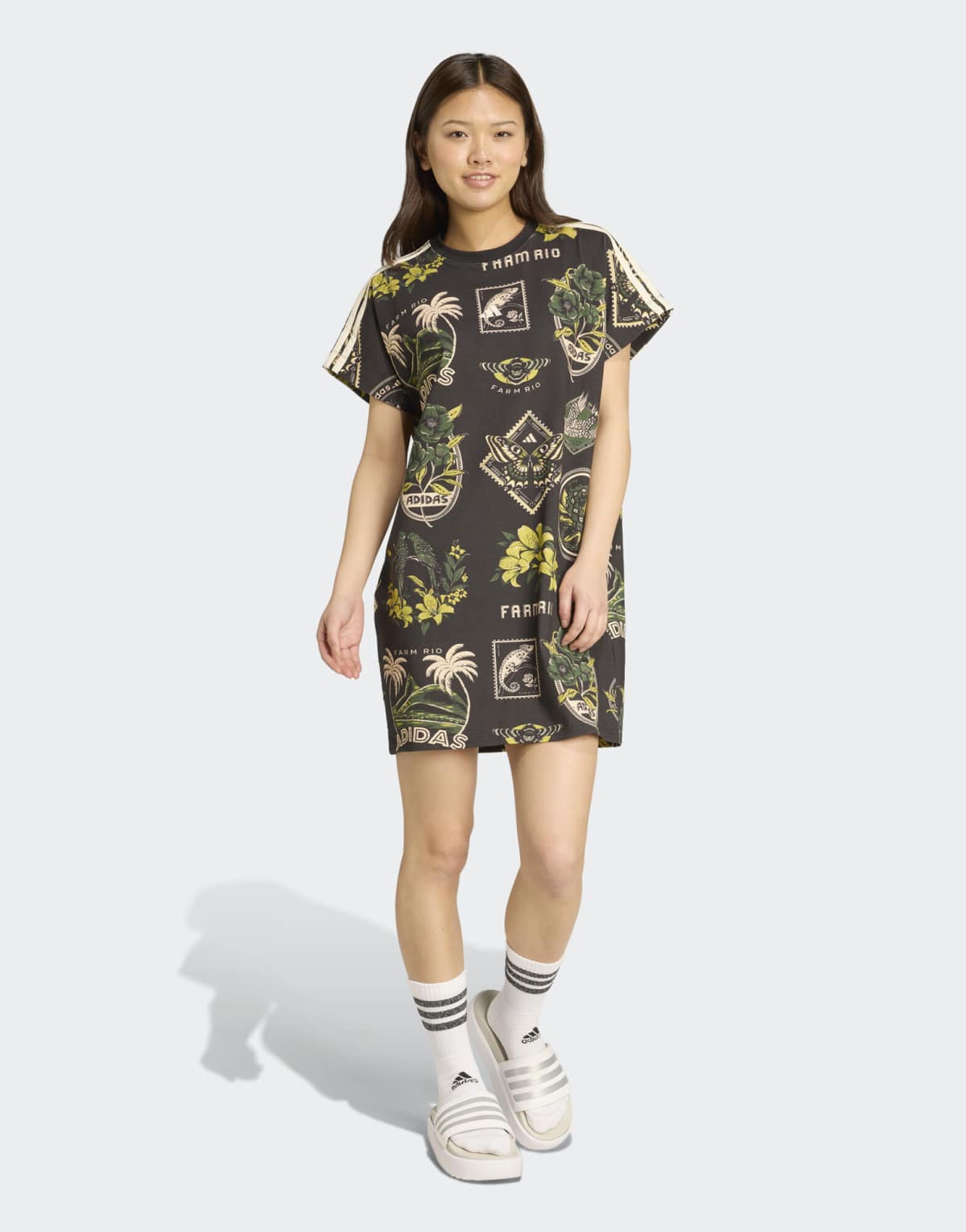adidas performance Adidas x farm commercial dress in black / amazon green / prelove