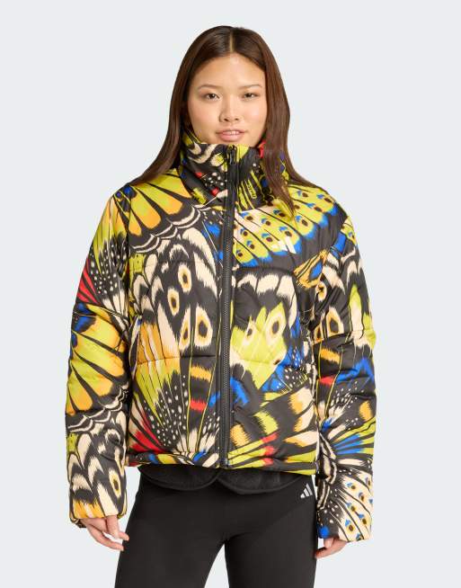 adidas Performance - adidas x farm - Gewatteerde jas in zwart, hi-res blauw en lush rood