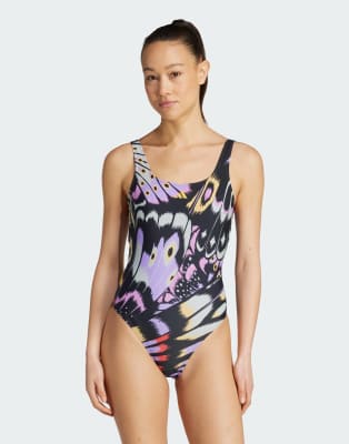 adidas Performance - adidas x farm - Maillot 1 pièce imprimé avec dos en U - Violet fusion/maïs doré