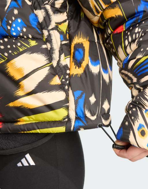 adidas Performance adidas x Farm padded jacket in black / hi-res blue / lush red, 2 of 4