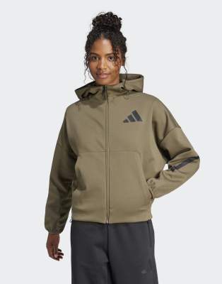 adidas performance Adidas z. n.e. full-zip hoodie in olive strata-Green