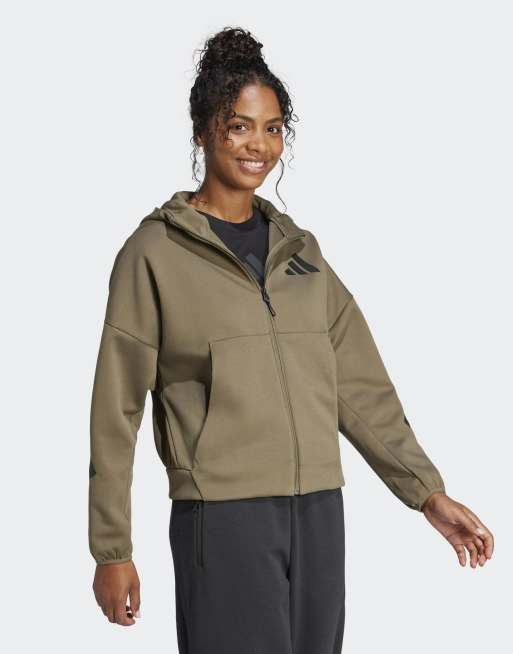 adidas performance Adidas z.n.e. full-zip hoodie in olive strata, 3 of 4