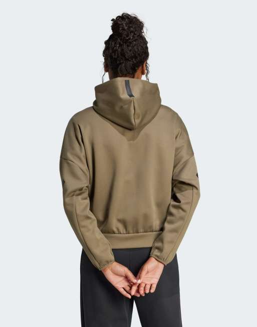 adidas Performance – Adidas Z.N.E. – Olivgrön huvtröja med dragkedja, 2 av 4