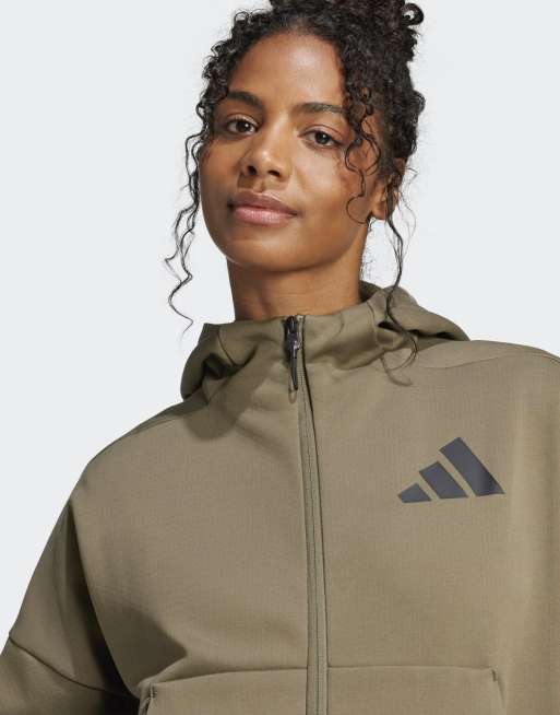 adidas Performance – Adidas Z.N.E. – Olivgrön huvtröja med dragkedja, 4 av 4