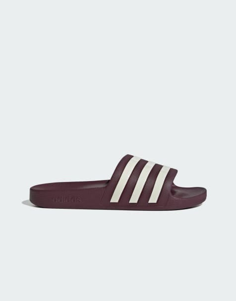 adidas Performance – Adilette Aqua – Rödbruna och naturvita tofflor - view 1