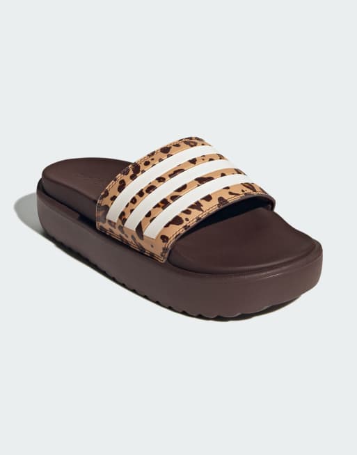 adidas Performance Adilette platform slides in shadow brown / cloud white, 2 of 4