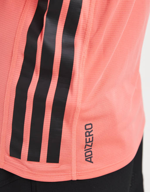 adidas performance - Adizero - Camiseta naranja semilúcido de manga larga para correr, 3 de 4