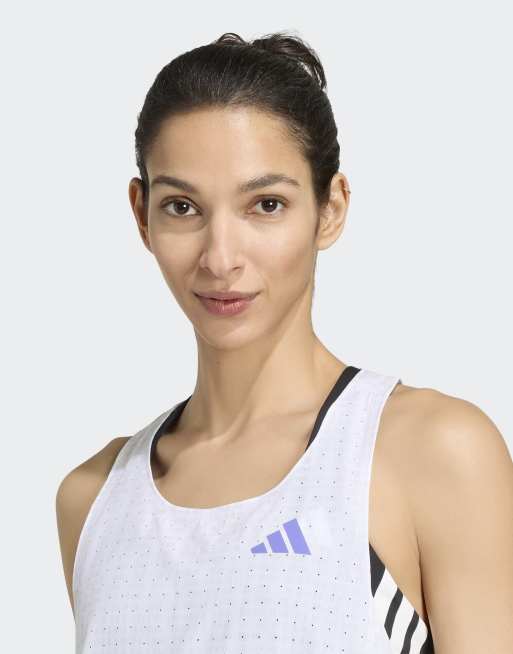 adidas performance - Adizero - Canotta da corsa bianca e viola solare, 3 di 4