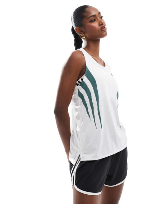 adidas Performance - Adizero - Débardeur de course rétro - Blanc/sarcelle effet usé