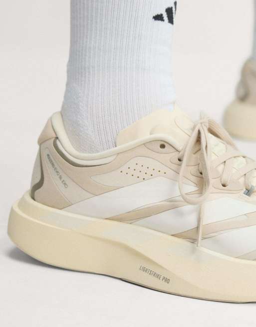 adidas performance Adizero evo sl exo suede lightstrikepro running shoes in wonder white / cloud white, 3 of 7