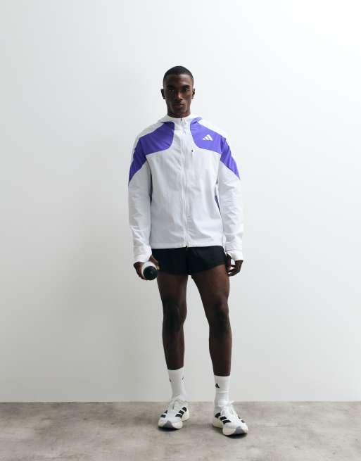 adidas Performance – Adizero – Laufjacke in Weiß/Solar-Lila, 2 von 5