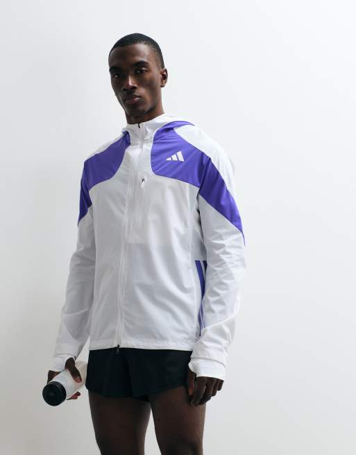 adidas Performance – Adizero – Laufjacke in Weiß/Solar-Lila, 4 von 5