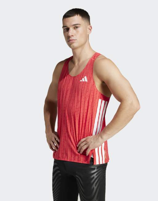adidas performance – Adizero – Ljusrött och rubinrött linne för löpning