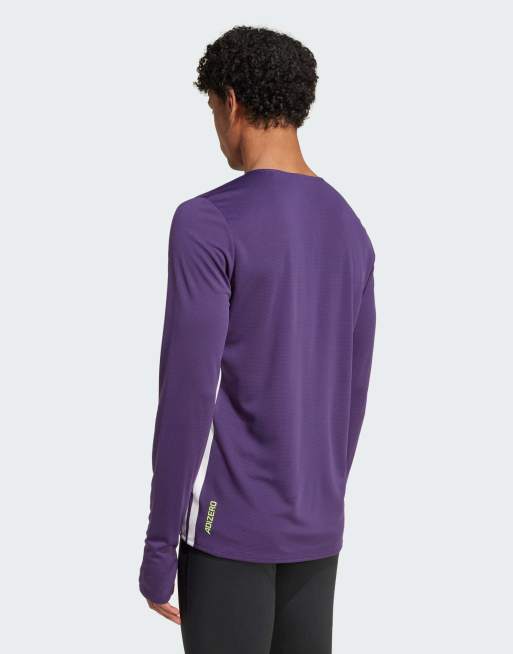 adidas Performance – Adizero Running – Plommonfärgad t-shirt med långa ärmar, 3 av 4