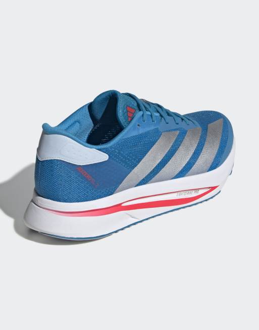 adidas performance Adizero SL 2 shoes in silver metallic, red and blue, 3 of 5