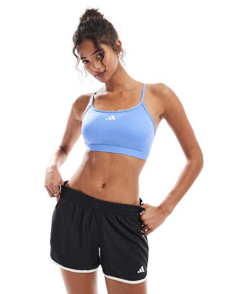 adidas performance Aeroreact training 3-stripes bra in blue fusion - view 1