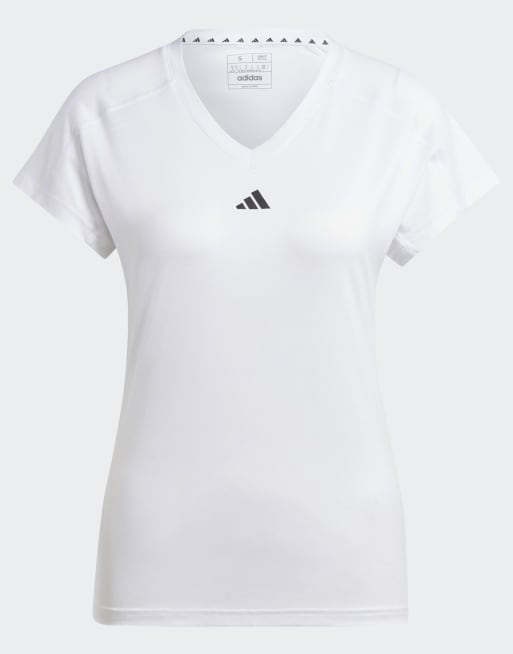 adidas performance Aeroready train essentials minimal branding v-neck tee in white, 2 of 4